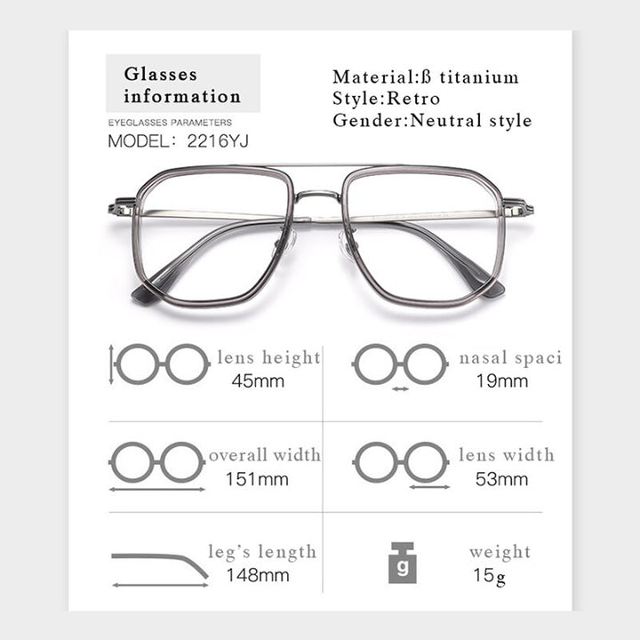 Hotochki Men's Full Rim Titanium Alloy IP Plated Frame Eyeglasses 2216yj Full Rim Hotochki
