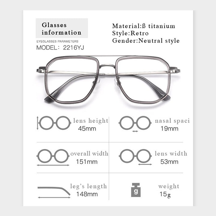 Hotochki Men's Full Rim Titanium Alloy IP Plated Frame Eyeglasses 2216yj Full Rim Hotochki   