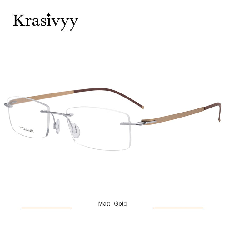 Krasivyy Unisex Rimless Square Titanium Screwless Eyeglasses Kr16028 Rimless Krasivyy Matt Gold CN 