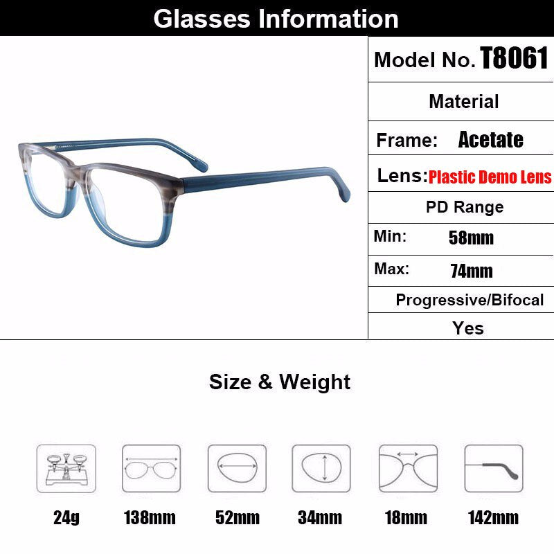Gmei Unisex Full Rim Square Acetate Spring Hinge Eyeglasses T8061 Full Rim Gmei Optical