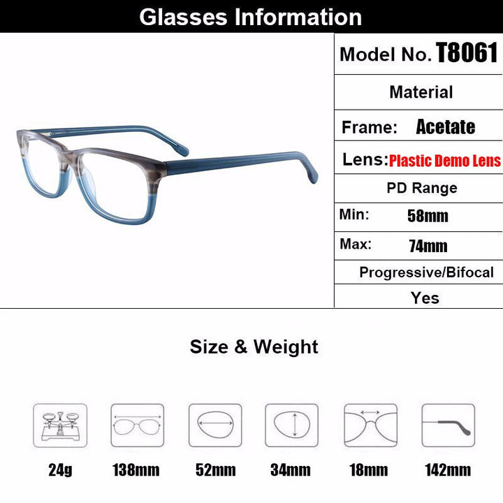 Gmei Unisex Full Rim Square Acetate Spring Hinge Eyeglasses T8061 Full Rim Gmei Optical