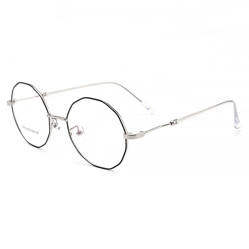 Hotony Unisex Full Rim Polygon Round Alloy Frame Spring Hinge Eyeglasses D838 Full Rim Hotony Black Silver