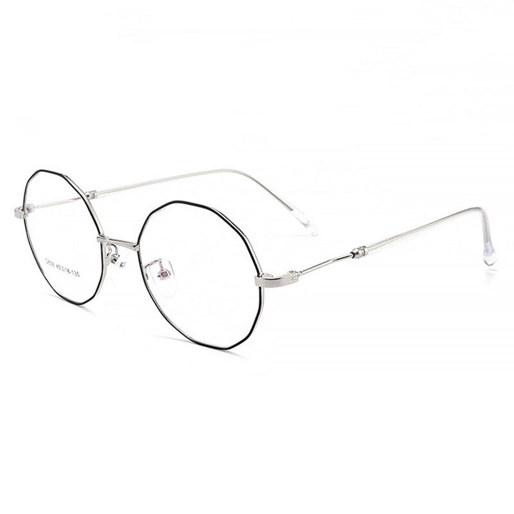 Hotony Unisex Full Rim Polygon Round Alloy Frame Spring Hinge Eyeglasses D838 Full Rim Hotony Black Silver