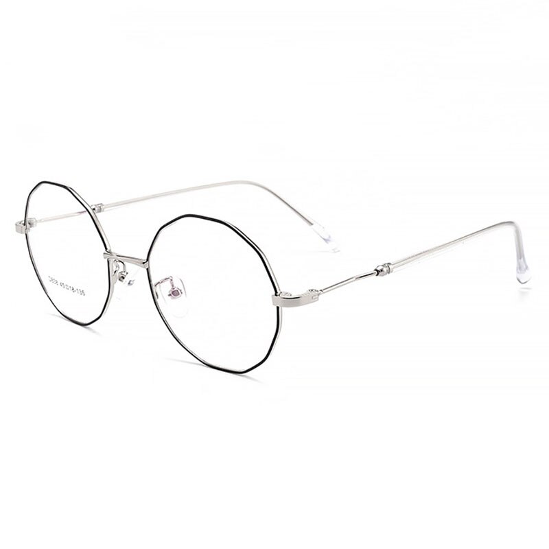 Hotony Unisex Full Rim Polygon Round Alloy Frame Spring Hinge Eyeglasses D838 Full Rim Hotony Black Silver  