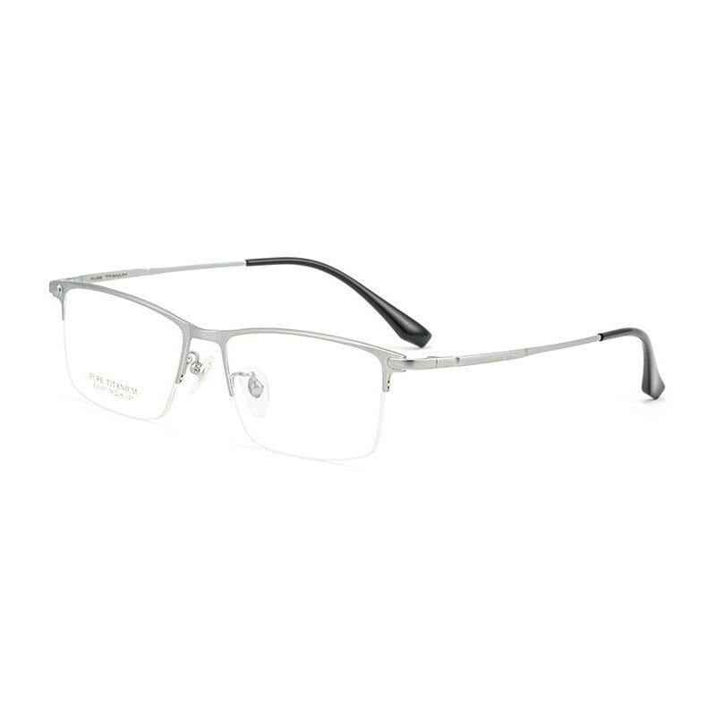 Handoer Unisex Semi Rim Square Titanium Eyeglasses Gt007 Semi Rim Handoer Silver  
