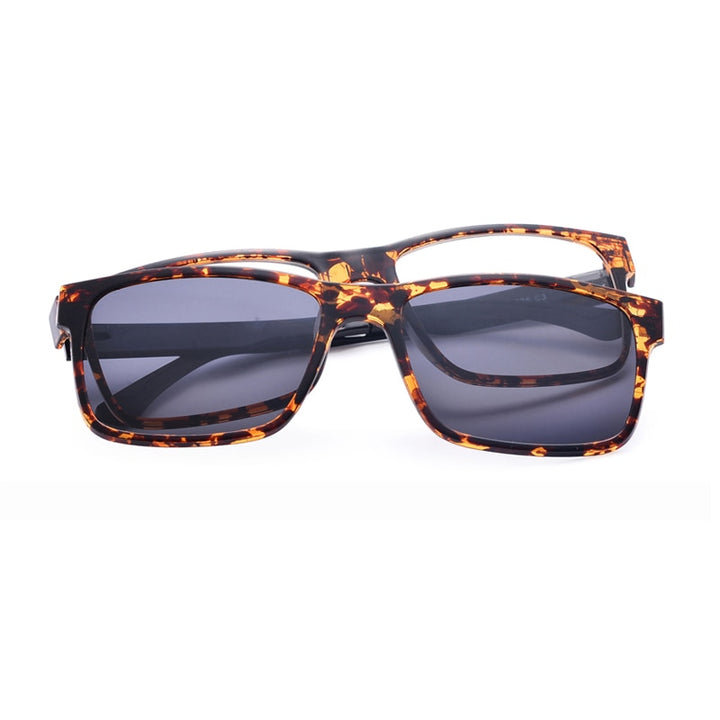 Oveliness Unisex Full Rim Square Tr 90 Titanium Eyeglasses Polarized Clip On Sunglasses 1641 With Clip Ons Oveliness tortoise grey