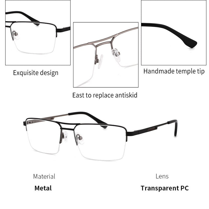 Kansept Men's Semi Rim Square Double Bridge Stainless Steel Frame Eyeglasses Me2360 Semi Rim Kansept