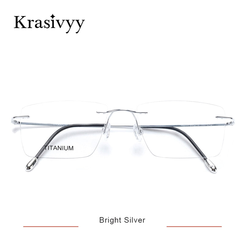 Krasivyy Unisex Rimless Square Titanium Eyeglasses Kr16011 Rimless Krasivyy Bright Silver
