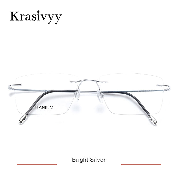 Krasivyy Unisex Rimless Square Titanium Eyeglasses Kr16011 Rimless Krasivyy Bright Silver