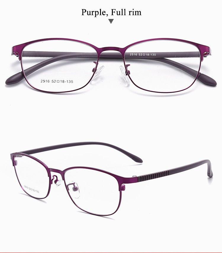 Women's Oval Optional Full/Semi Rim Titanium Alloy Eyeglasses My2515 2516 Semi Rim Bclear full purple