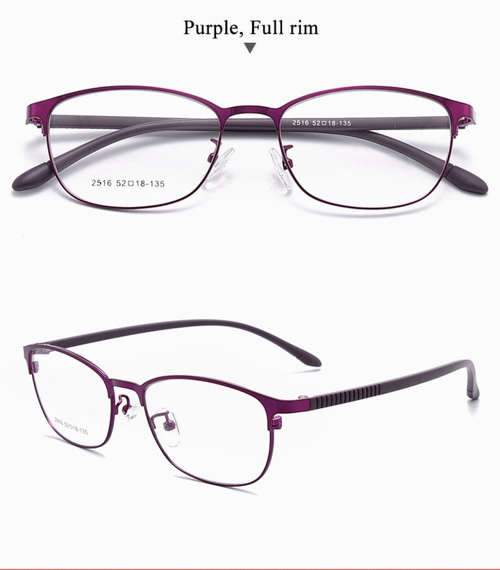 Women's Oval Optional Full/Semi Rim Titanium Alloy Eyeglasses My2515 2516 Semi Rim Bclear full purple