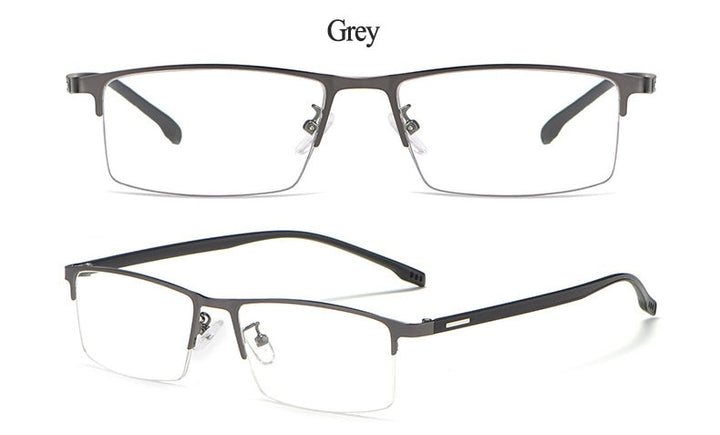 Hotochki Men's Semi Rim Rectangular Alloy Frame Eyeglasses 9102 Semi Rim Hotochki