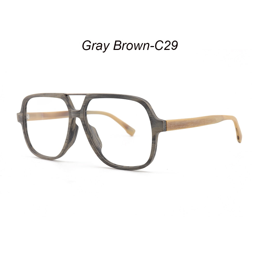 Hdcrafter Unisex Full Rim Polygonal Double Bridge Wood Metal Frame Eyeglasses 6018 Full Rim Hdcrafter Eyeglasses Gray Brown-C29