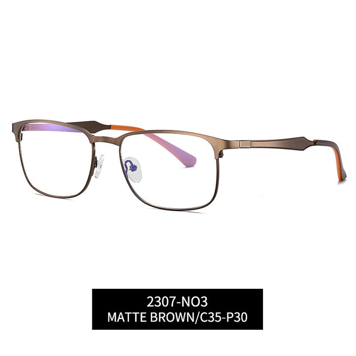Reven Jate Men's Eyeglasses 2307 Full Rim Alloy Front Flexible Plastic Tr-90 Full Rim Reven Jate brown