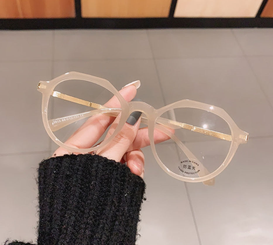 CCspace Unisex Full Rim Square Round Tr 90 Titanium Frame Eyeglasses 46870 Full Rim CCspace Round Beige