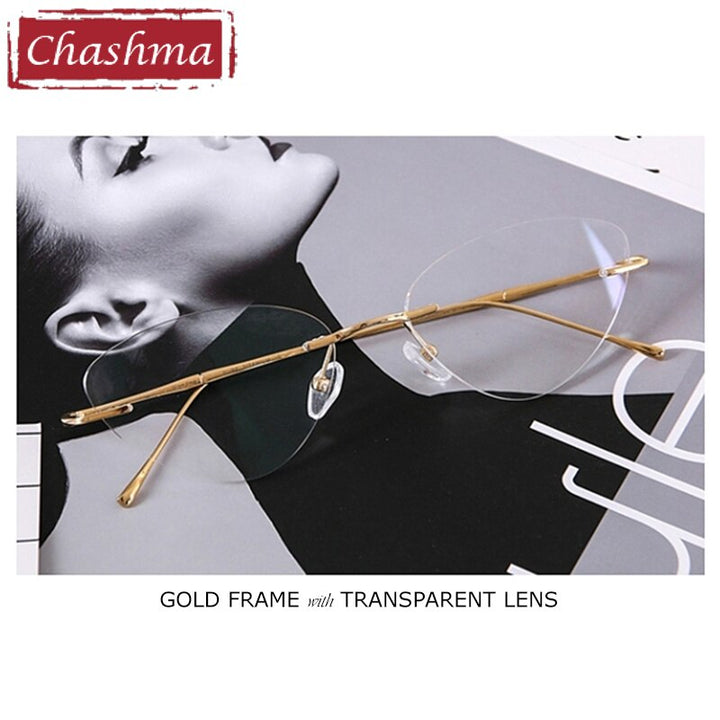Chashma Ottica Unisex Rimless Triangle Cat Eye Titanium Eyeglasses 632 Rimless Chashma Ottica Gold Transparent