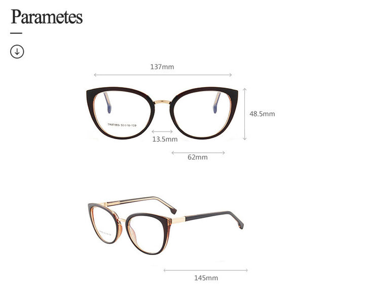 Hotony Women's Full Rim Round Cat Eye Acetate Eyeglasses 7003 Full Rim Hotony