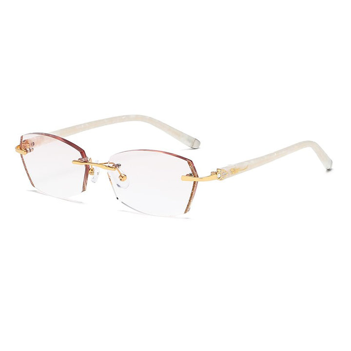 Zirosat 58069 Women's Eyeglasses Alloy Tint Lenses Diamond Cutting Rimless Titanium Rimless Zirosat