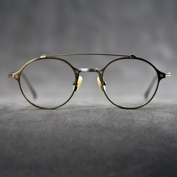 Gatenac Unisex Full Rim Round Double Bridge Titanium Frame Eyeglasses Gxyj340 Full Rim Gatenac