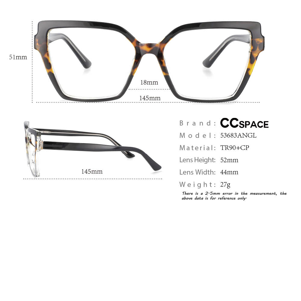 CCspace Women's Full Rim Oversized Square Cat Eye Tr 90 Titanium Frame Eyeglasses 53683 Full Rim CCspace