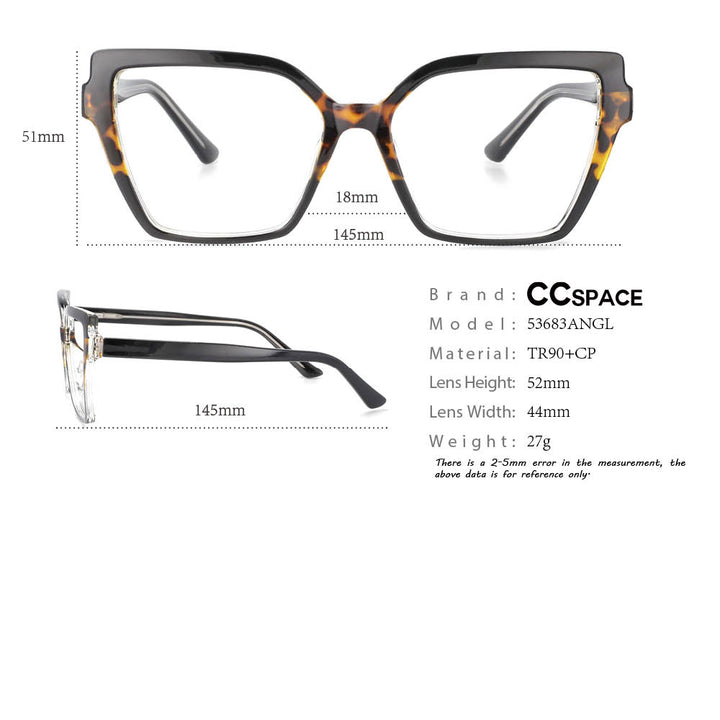 CCspace Women's Full Rim Oversized Square Cat Eye Tr 90 Titanium Frame Eyeglasses 53683 Full Rim CCspace