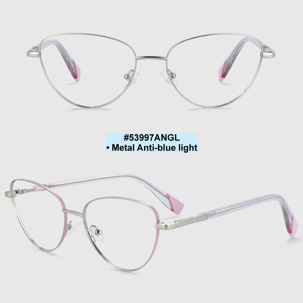 CCspace Women's Full Rim Cat Eye Alloy Frame Eyeglasses 53997 Full Rim CCspace silver pink