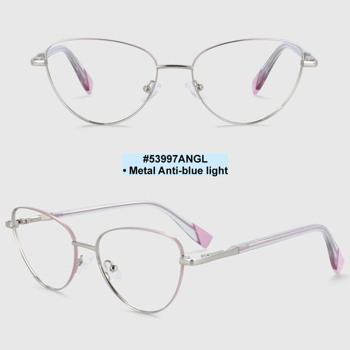 CCspace Women's Full Rim Cat Eye Alloy Frame Eyeglasses 53997 Full Rim CCspace silver pink