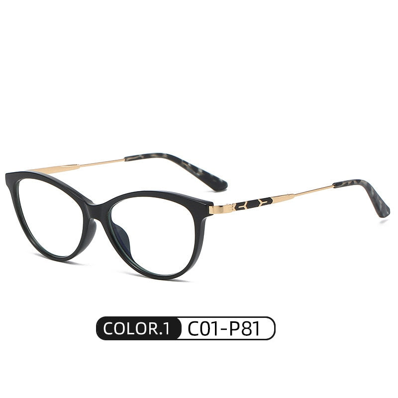 Hotony Women's Full Rim Cat Eye TR 90 Resin Alloy Frame Eyeglasses Tr2332 Full Rim Hotony C1