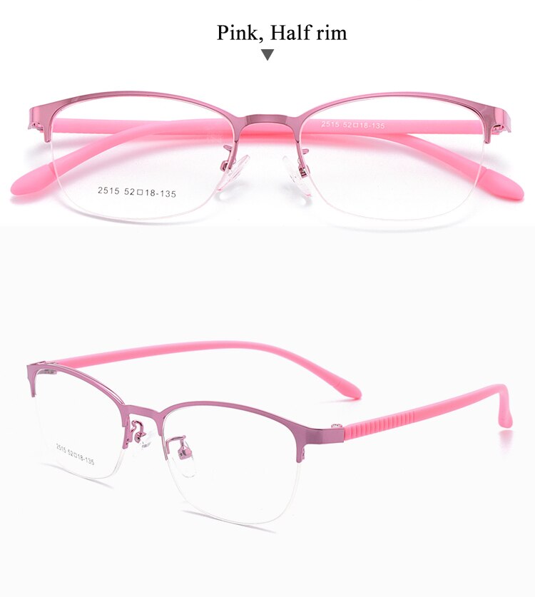 Women's Oval Optional Full/Semi Rim Titanium Alloy Eyeglasses My2515 2516 Semi Rim Bclear half pink