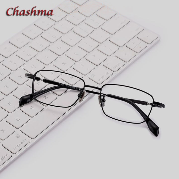 Chashma Ochki Unisex Full Rim Small Square Titanium Eyeglasses 85927 Full Rim Chashma Ochki