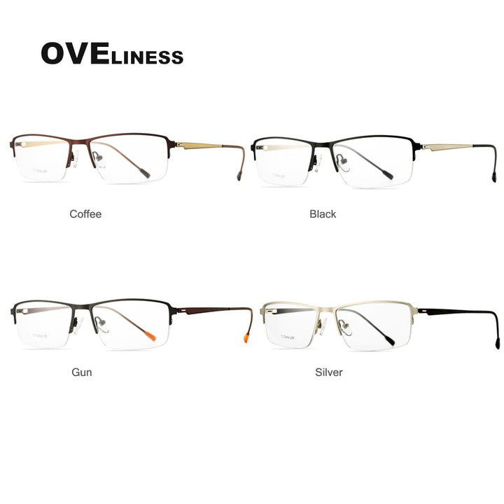 Oveliness Men's Semi Rim Square Screwless Titanium Alloy Eyeglasses Semi Rim Oveliness