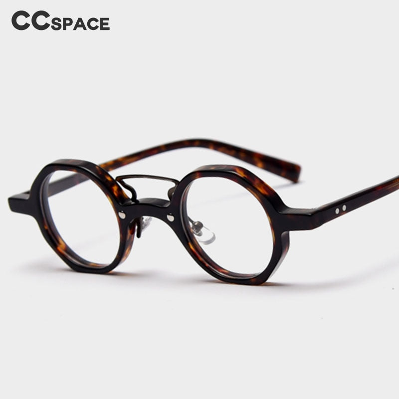 CCspace Unisex Full Rim Round Polygon Acetate Double Bridge Frame Eyeglasses 49833 Full Rim CCspace