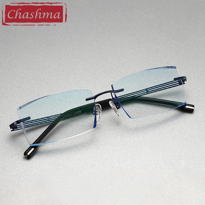 Chashma Ottica Men's Rimless Rectangle Titanium Eyeglasses Tinted Lenses 1025 Rimless Chashma Ottica