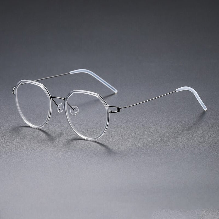 Gatenac Unisex Full Rim Polygon Square Titanium Alloy Screwless Frame Eyeglasses Gxyj691 Full Rim Gatenac Gray Gun
