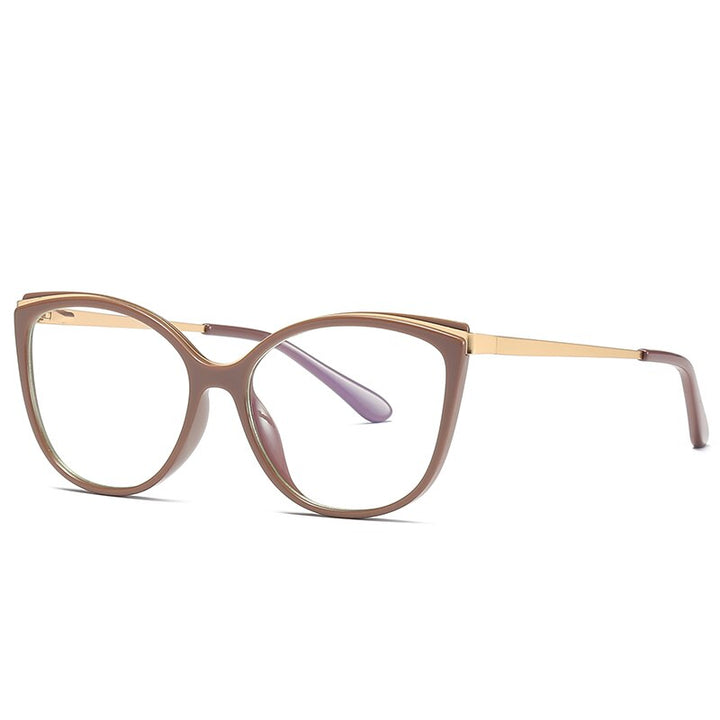 Hotochki Women's Full Rim Cat Eye Alloy Acetate Frame Eyeglasses 2052 Full Rim Hotochki Auburn