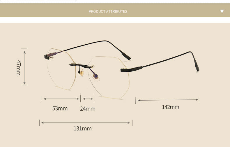 Hotony Men's Rimless Polygon Alloy Frame Spring Hinge Eyeglasses 6213 Rimless Hotony