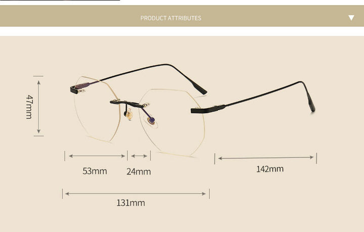 Hotony Men's Rimless Polygon Alloy Frame Spring Hinge Eyeglasses 6213 Rimless Hotony