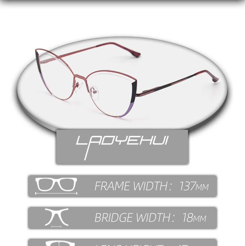 Laoyehui Women's Full Rim Cat Eye Acetate Alloy Reading Glasses Anti-Blue Light 1993 Reading Glasses Laoyehui