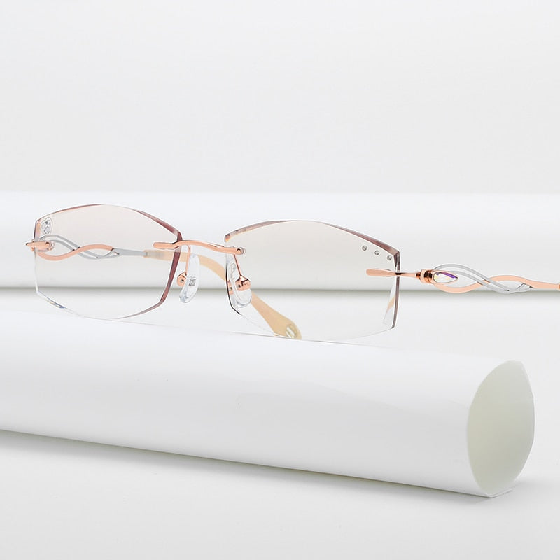 Zirosat 88038 Women's Eyeglasses Tint Lenses Diamond Cutting Rimless Titanium Rimless Zirosat