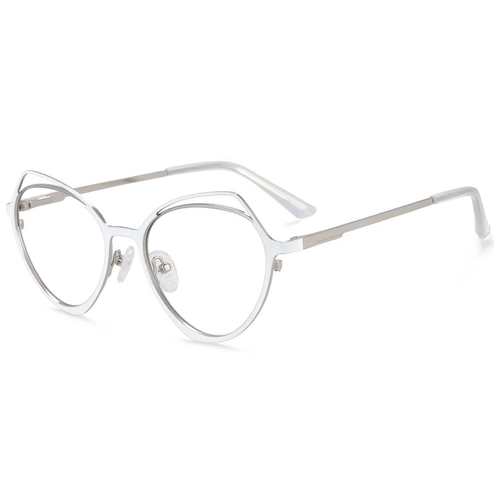 CCspace Women's Full Rim Irregular Cat Eye Alloy Frame Eyeglasses 54103 Full Rim CCspace China white