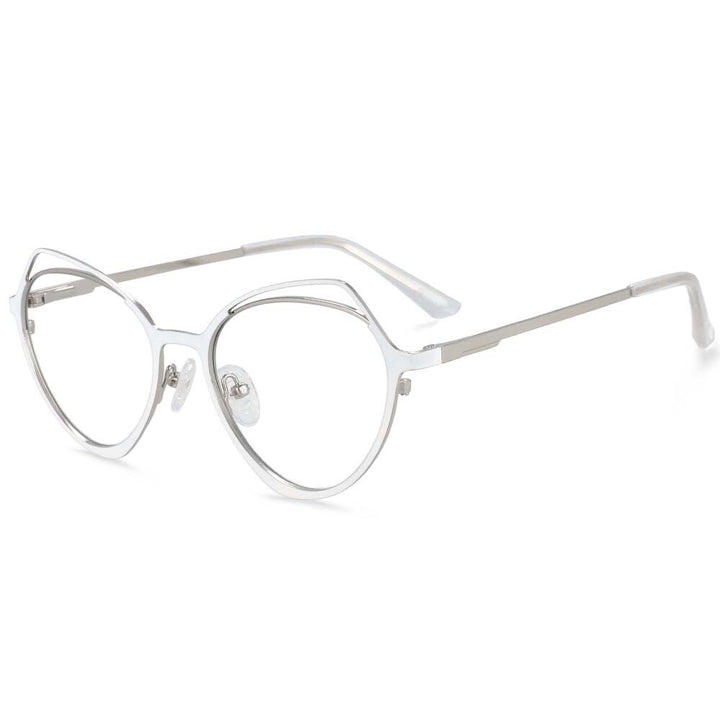 CCspace Women's Full Rim Irregular Cat Eye Alloy Frame Eyeglasses 54103 Full Rim CCspace China white