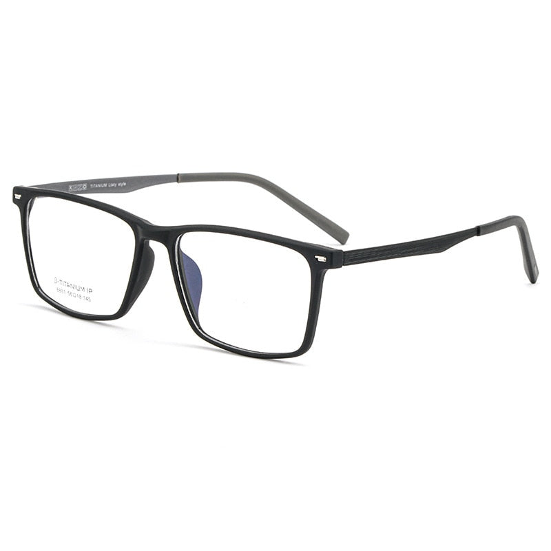 Yimaruili Men's Full Rim TR 90 Resin β Titanium Frame Eyeglasses 8881 Full Rim Yimaruili Eyeglasses Black Gray