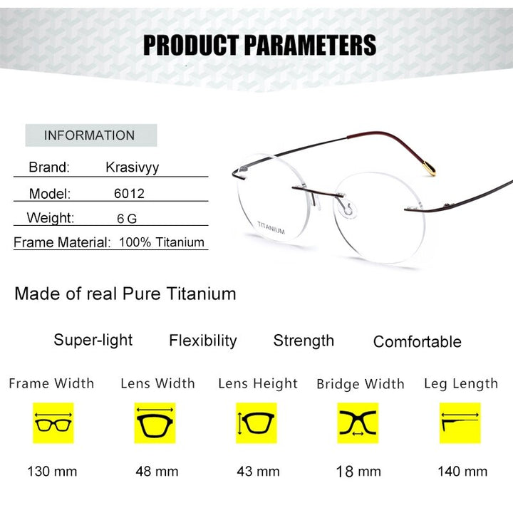 Krasivyy Unisex Rimless Round Titanium Eyeglasses Kr6012 Rimless Krasivyy