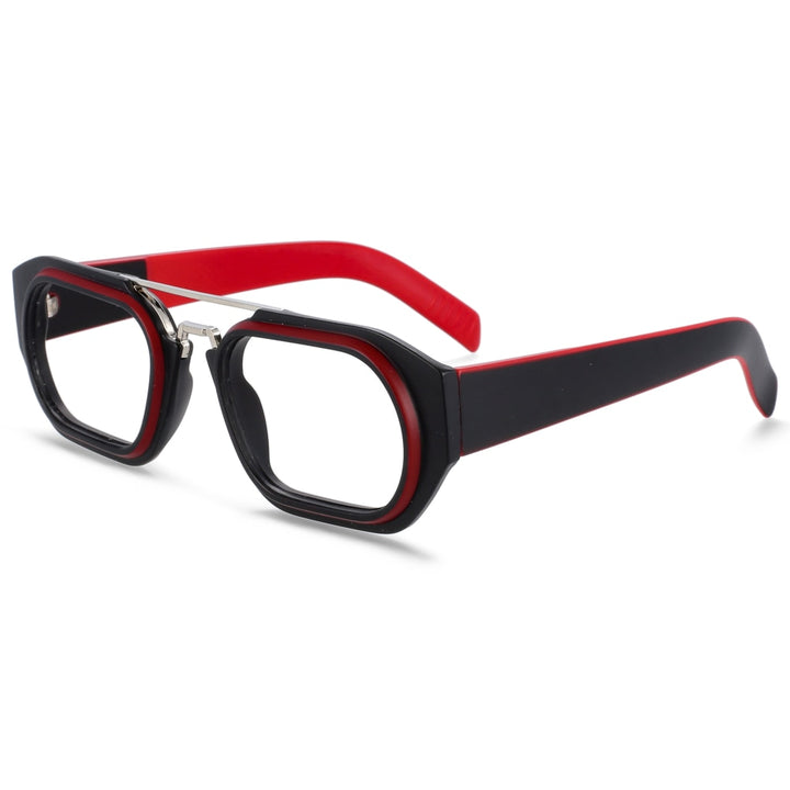 CCspace Unisex Full Rim Square Resin Double Bridge Punk Frame Eyeglasses 53095 Full Rim CCspace red