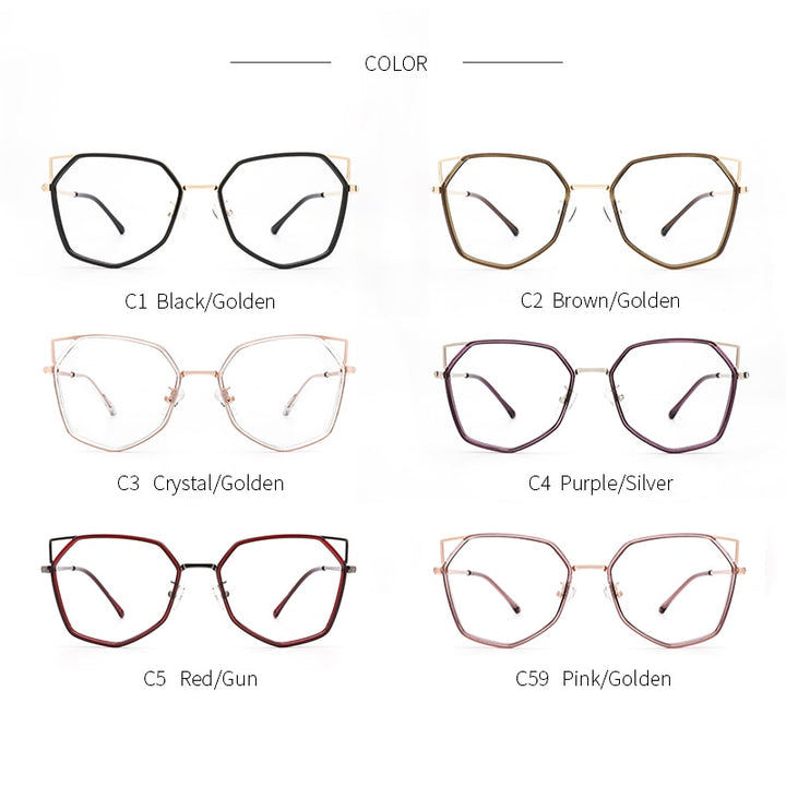 Kansept Women's Full Rim Polygonal Cat Ear Alloy Acetate Frame Eyeglasses 90053 Full Rim Kansept