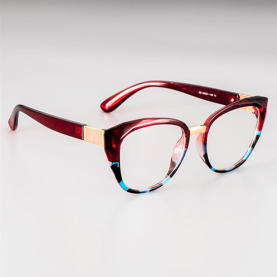 CCspace Unisex Full Rim Round Cat Eye Tr 90 Titanium Frame Eyeglasses 48092 Full Rim CCspace red