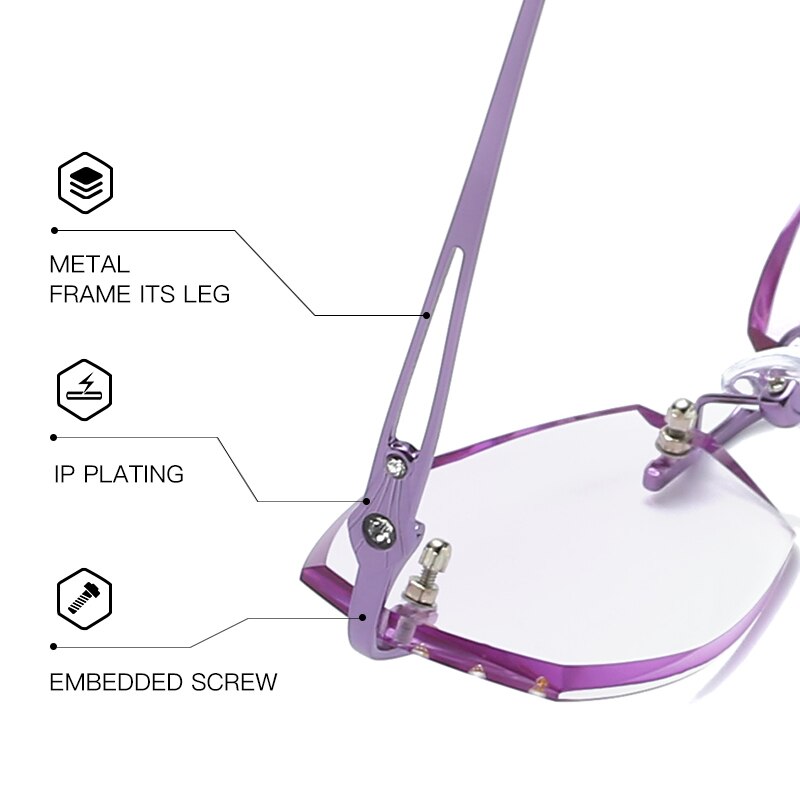 Zirosat 5901 Women's Eyeglasses Tint Lenses Diamond Cutting Rimless Titanium Rimless Zirosat