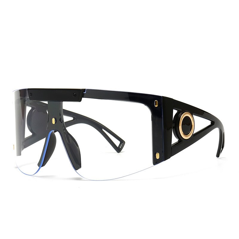 CCspace Unisex Full Rim Oversized Square One Lens Resin Frame Sunglasses 46626 Sunglasses CCspace Sunglasses C8Black-Clear