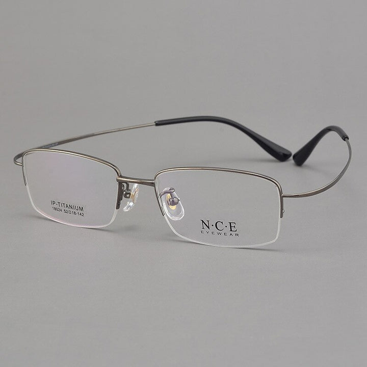 Men's Semi Rim Titanium Eyeglasses Sc18024 Semi Rim Bclear gray