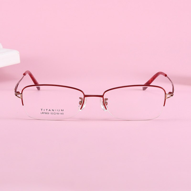 Women's Oval Hollow Titanium Semi Rim Eyeglasses Lr7809 Semi Rim Bclear
